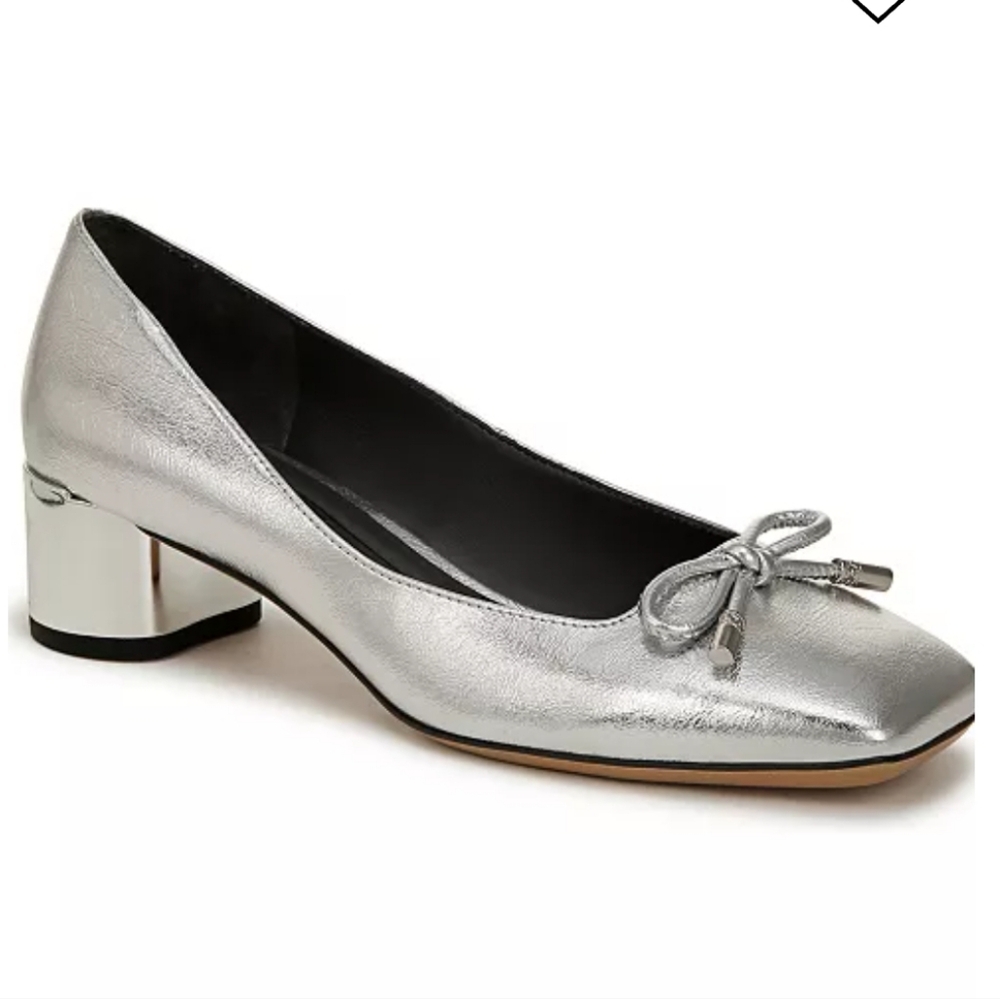 Franco Sarto Natalia Silver Metallic Wide Low Block Heel Pump